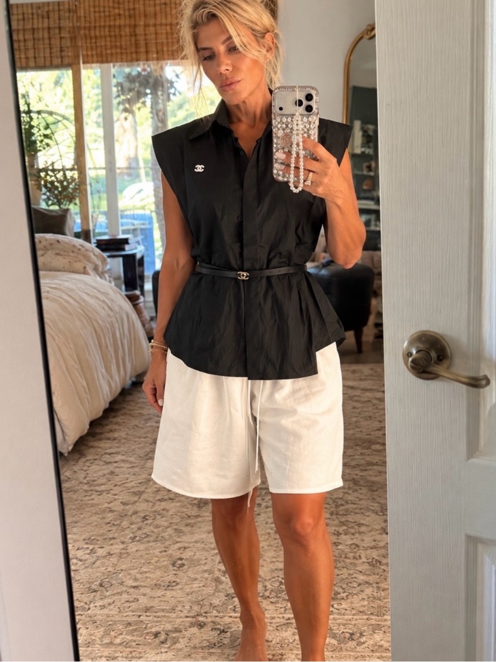 CHANEL Black Sleeveless Button-Up